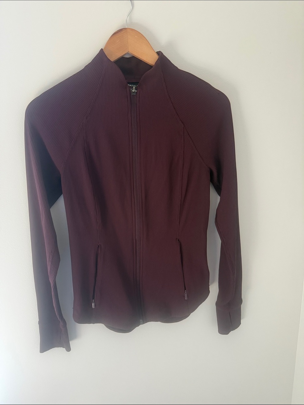 Athleta Ribbed Zip-Up Bomber Jacket in Deep Wine